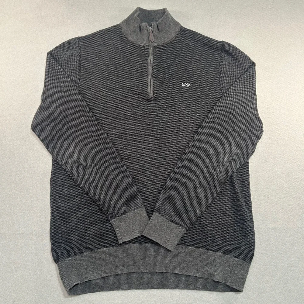 Vineyard Vines Quarter Zip Sweater Mens Medium Gray Cotton Wool Blend Pullover